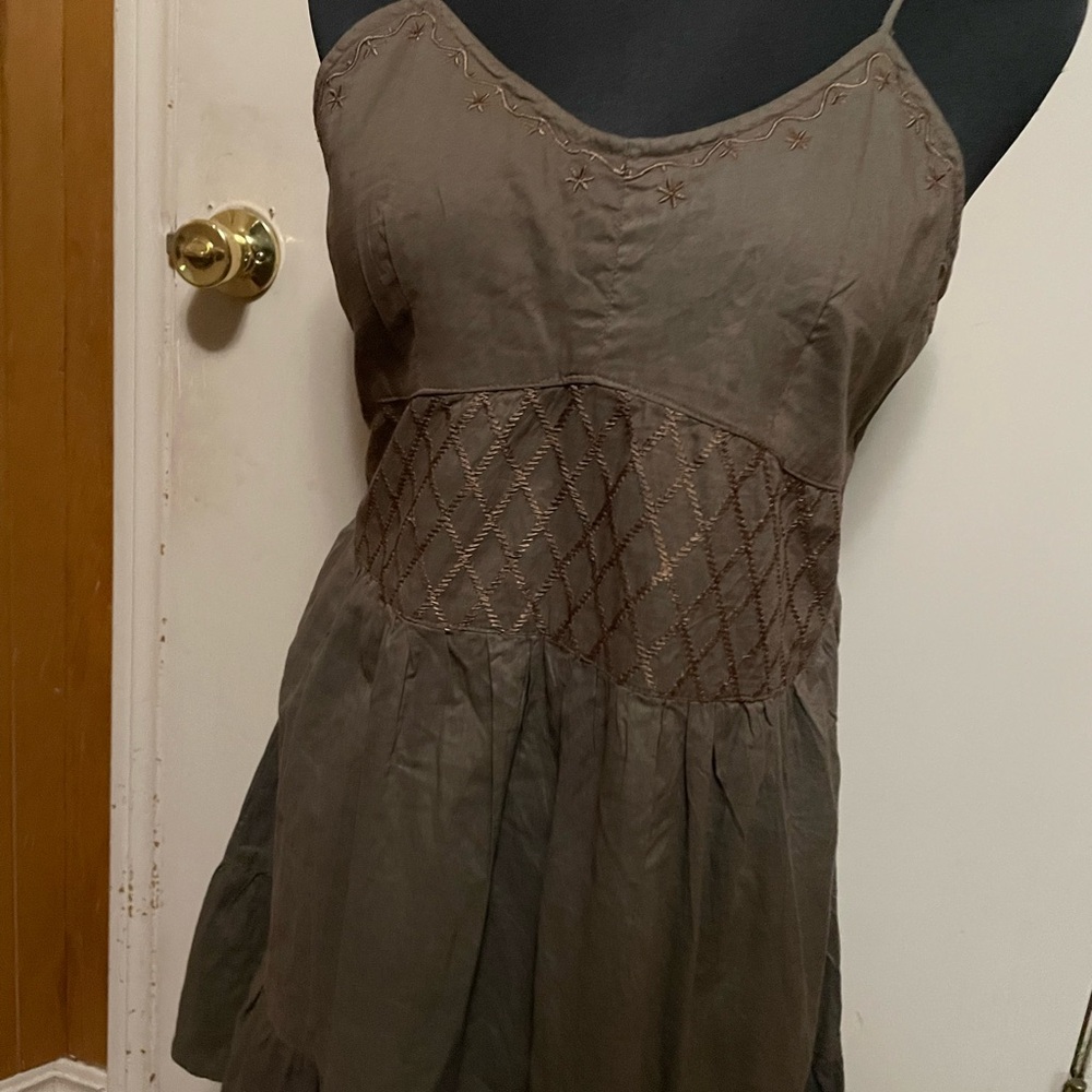 Brown Sleeveless Dress with Embroidered Details